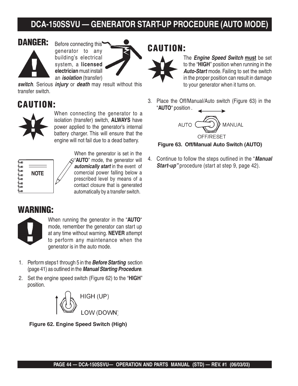 Danger, Warning, Caution | Multiquip DCA150SSVU User Manual | Page 44 / 94