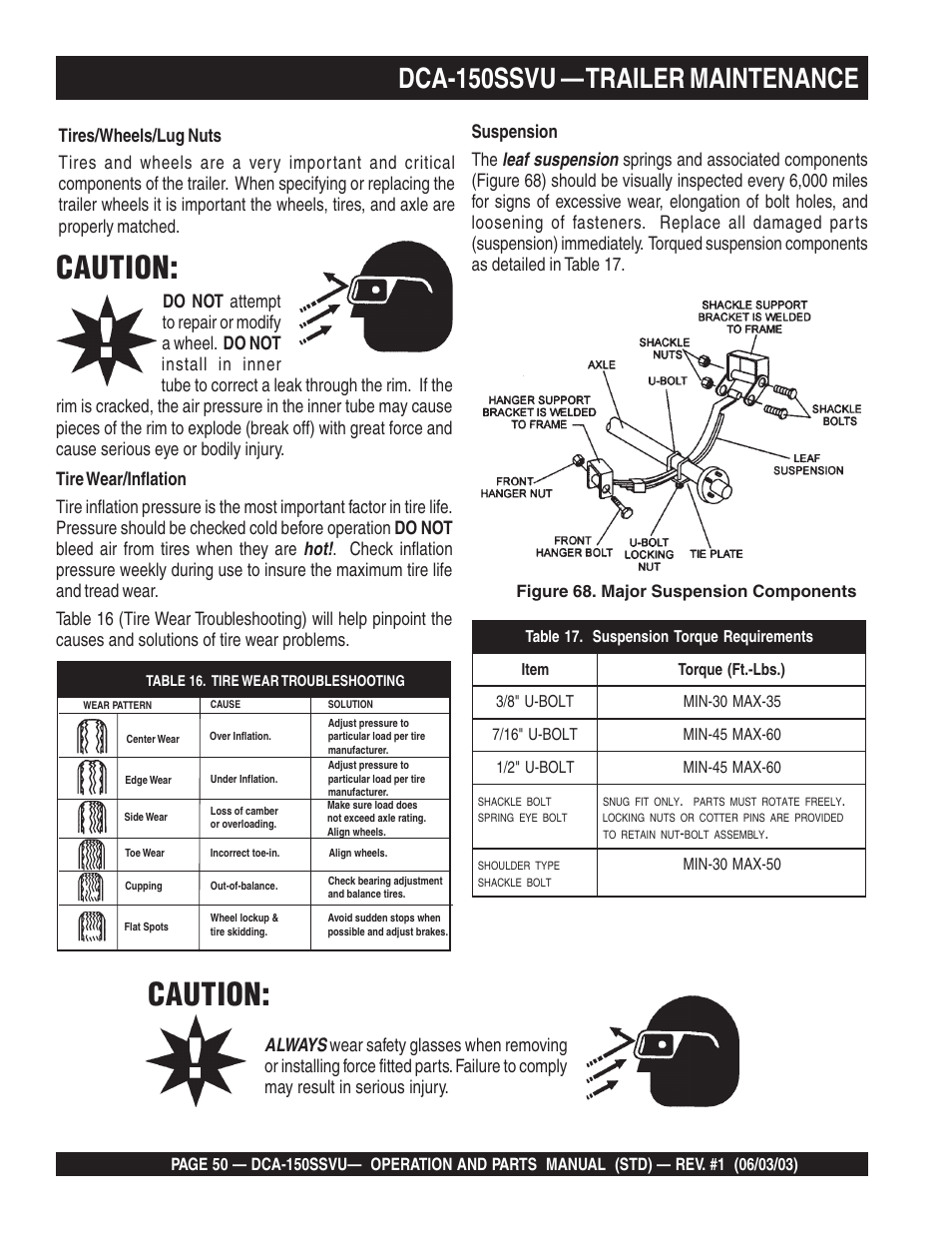 Caution, Dca-150ssvu — trailer maintenance | Multiquip DCA150SSVU User Manual | Page 50 / 94