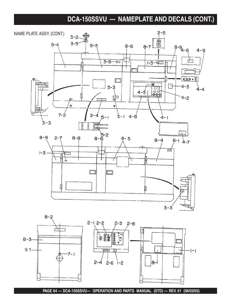 Dca-150ssvu — nameplate and decals (cont.) | Multiquip DCA150SSVU User Manual | Page 64 / 94