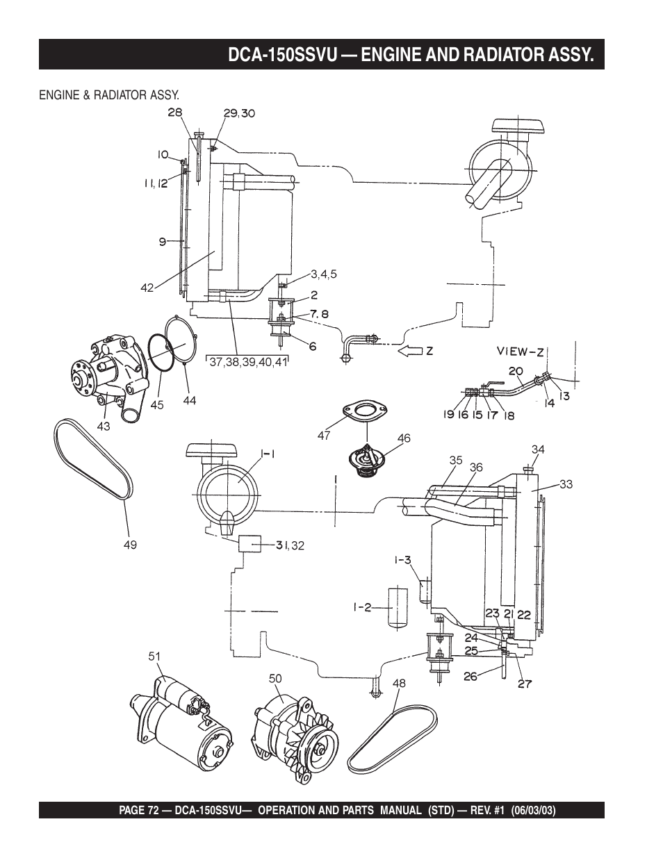 Dca-150ssvu — engine and radiator assy | Multiquip DCA150SSVU User Manual | Page 72 / 94