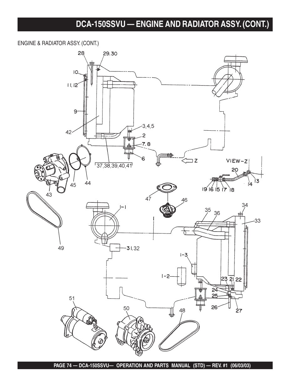 Dca-150ssvu — engine and radiator assy. (cont.) | Multiquip DCA150SSVU User Manual | Page 74 / 94