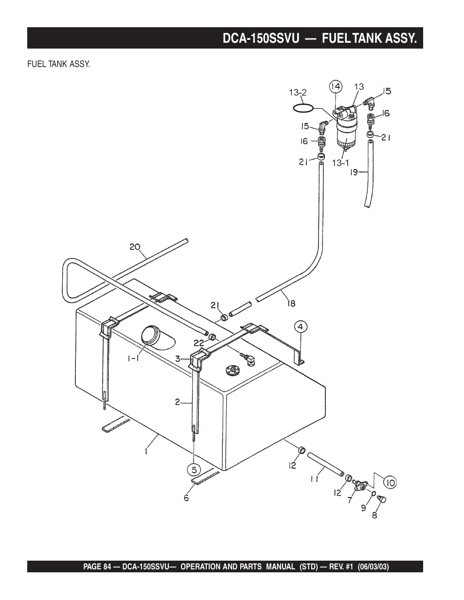 Dca-150ssvu — fuel tank assy | Multiquip DCA150SSVU User Manual | Page 84 / 94