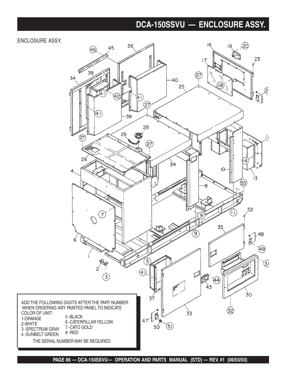 Dca-150ssvu — enclosure assy | Multiquip DCA150SSVU User Manual | Page 86 / 94