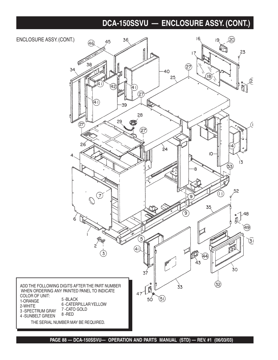 Dca-150ssvu — enclosure assy. (cont.) | Multiquip DCA150SSVU User Manual | Page 88 / 94