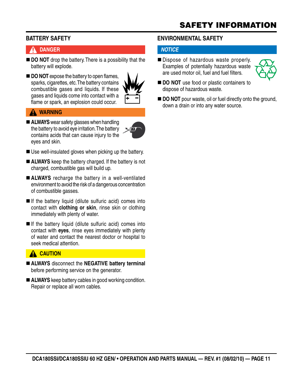 Safety information | Multiquip DCA180SSIU User Manual | Page 11 / 106