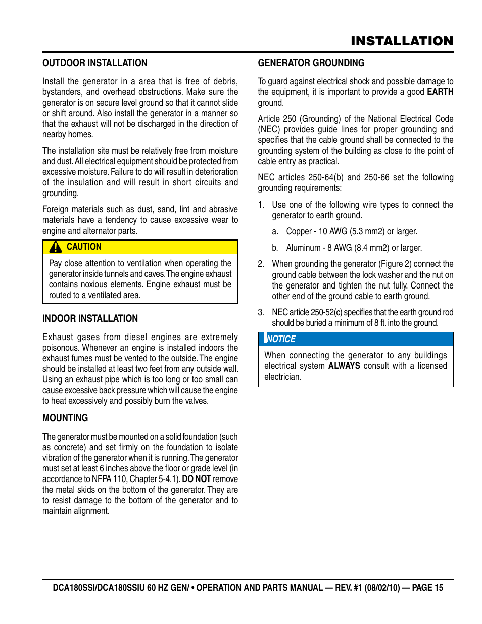 Installation | Multiquip DCA180SSIU User Manual | Page 15 / 106