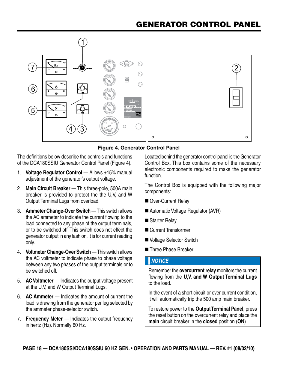 Generator control panel | Multiquip DCA180SSIU User Manual | Page 18 / 106