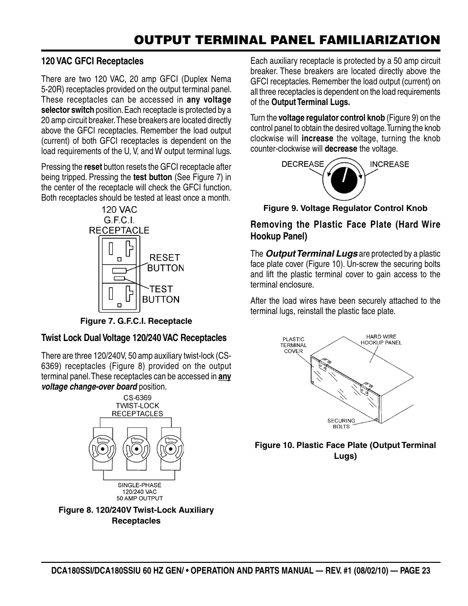 Output terminal panel familiarization | Multiquip DCA180SSIU User Manual | Page 23 / 106