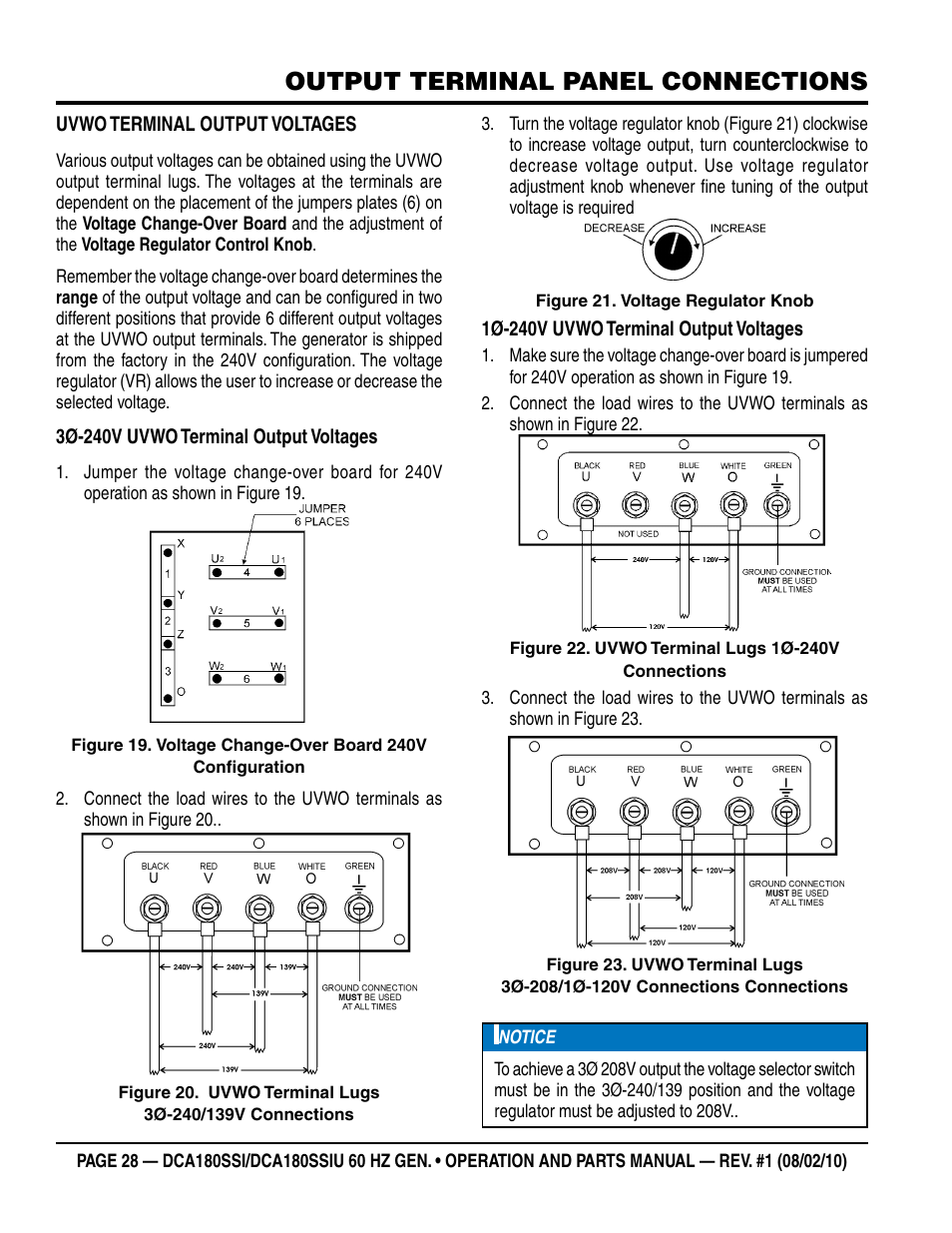 Output terminal panel connections | Multiquip DCA180SSIU User Manual | Page 28 / 106