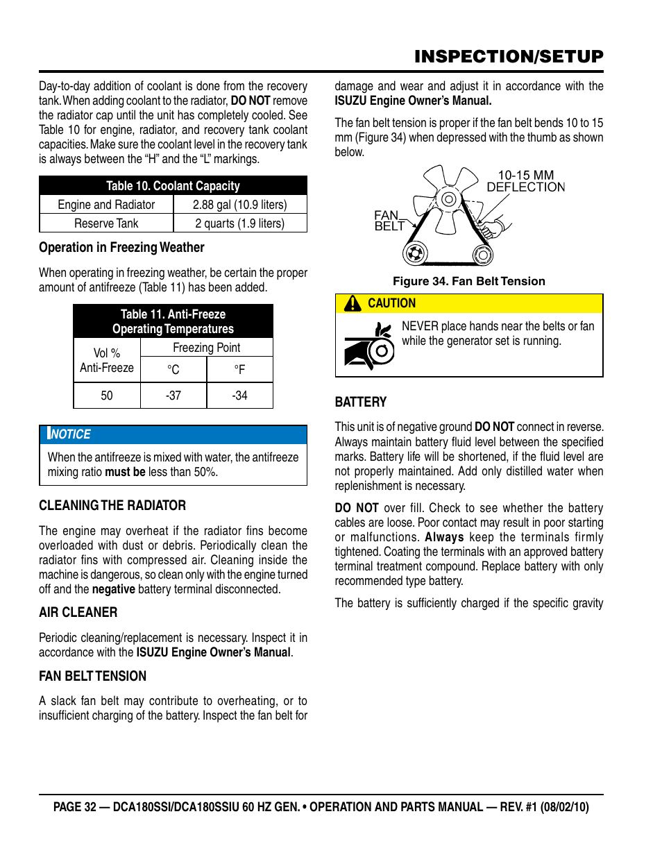 Inspection/setup | Multiquip DCA180SSIU User Manual | Page 32 / 106