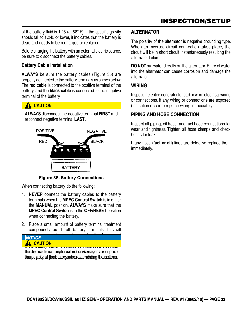 Inspection/setup | Multiquip DCA180SSIU User Manual | Page 33 / 106