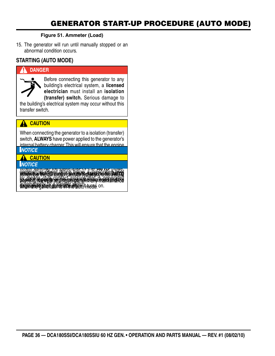 Generator start-up procedure (auto mode) | Multiquip DCA180SSIU User Manual | Page 36 / 106