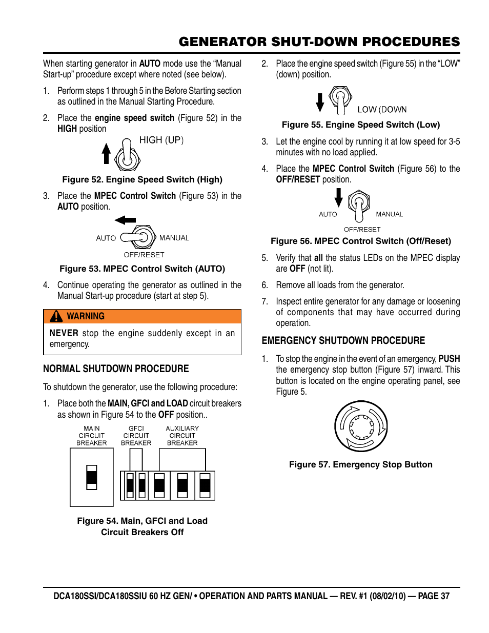 Generator shut-down procedures | Multiquip DCA180SSIU User Manual | Page 37 / 106