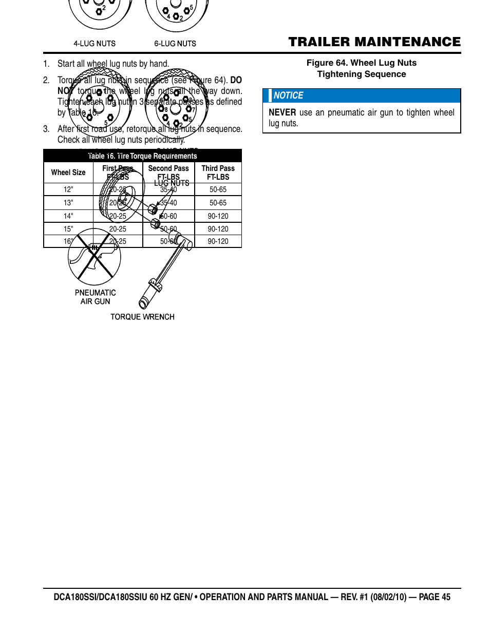 Trailer maintenance | Multiquip DCA180SSIU User Manual | Page 45 / 106