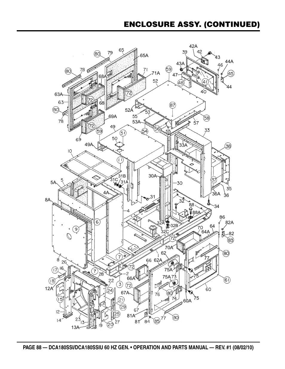 Enclosure assy. (continued) | Multiquip DCA180SSIU User Manual | Page 88 / 106