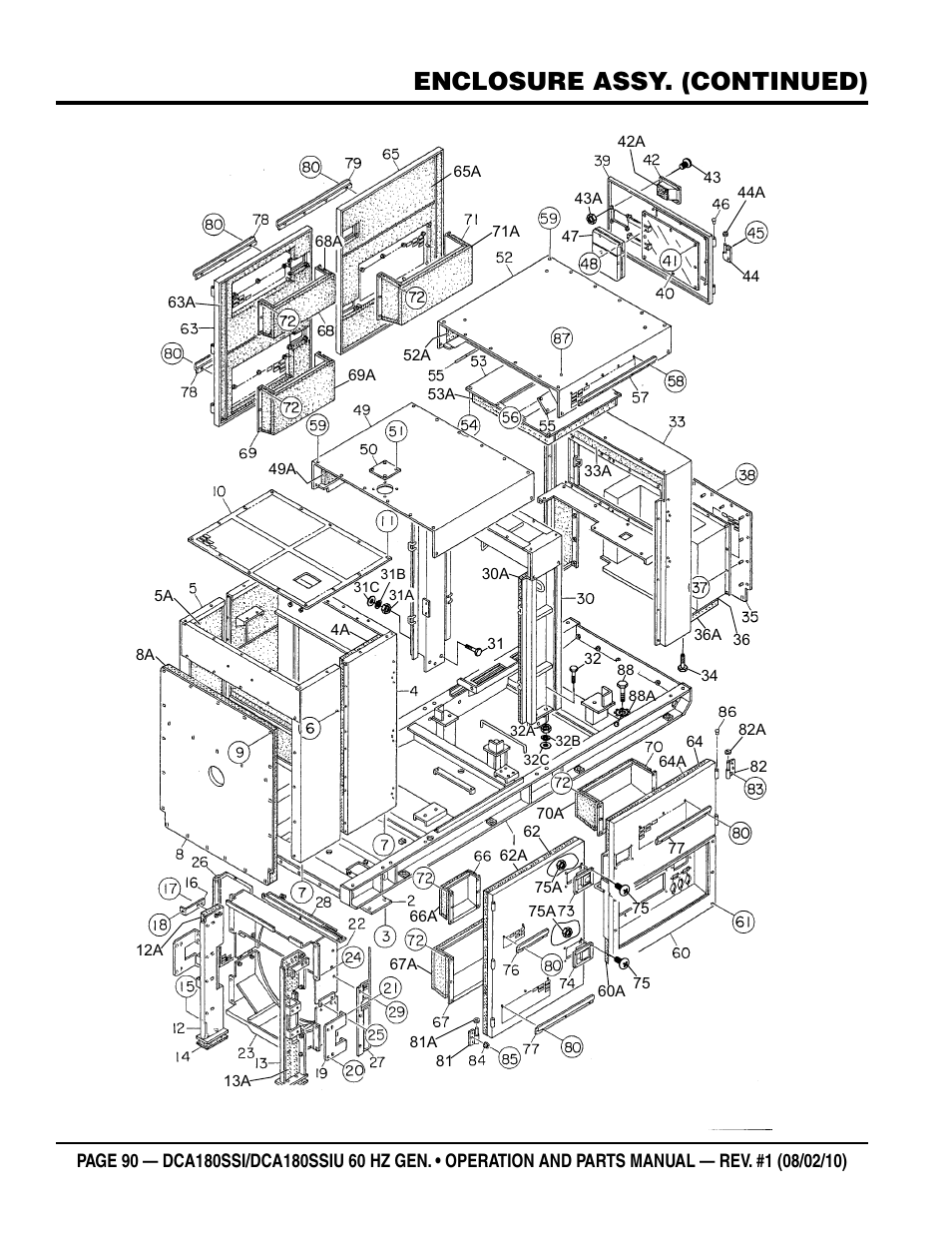 Enclosure assy. (continued) | Multiquip DCA180SSIU User Manual | Page 90 / 106