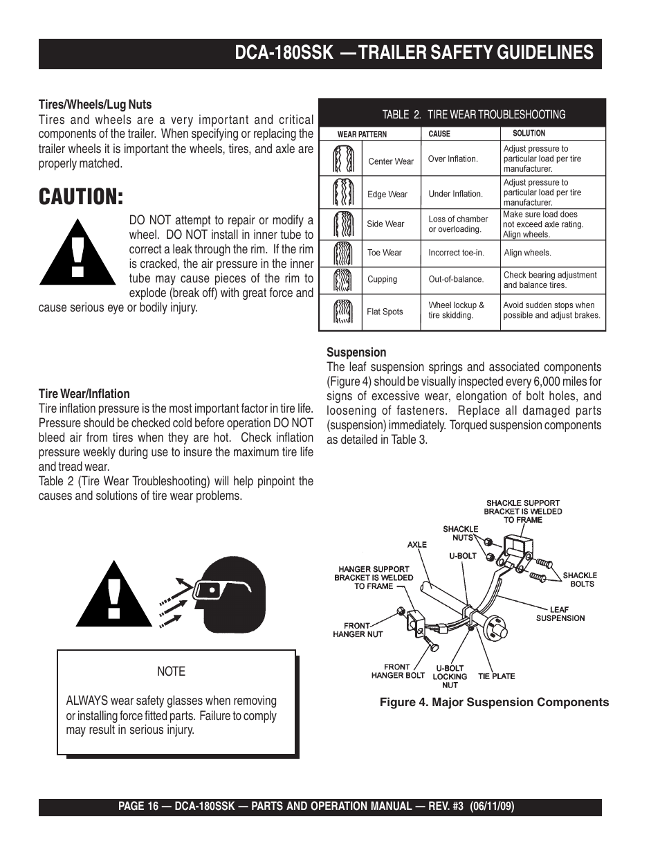 Caution, Dca-180ssk — trailer safety guidelines | Multiquip DCA180SSK User Manual | Page 16 / 98