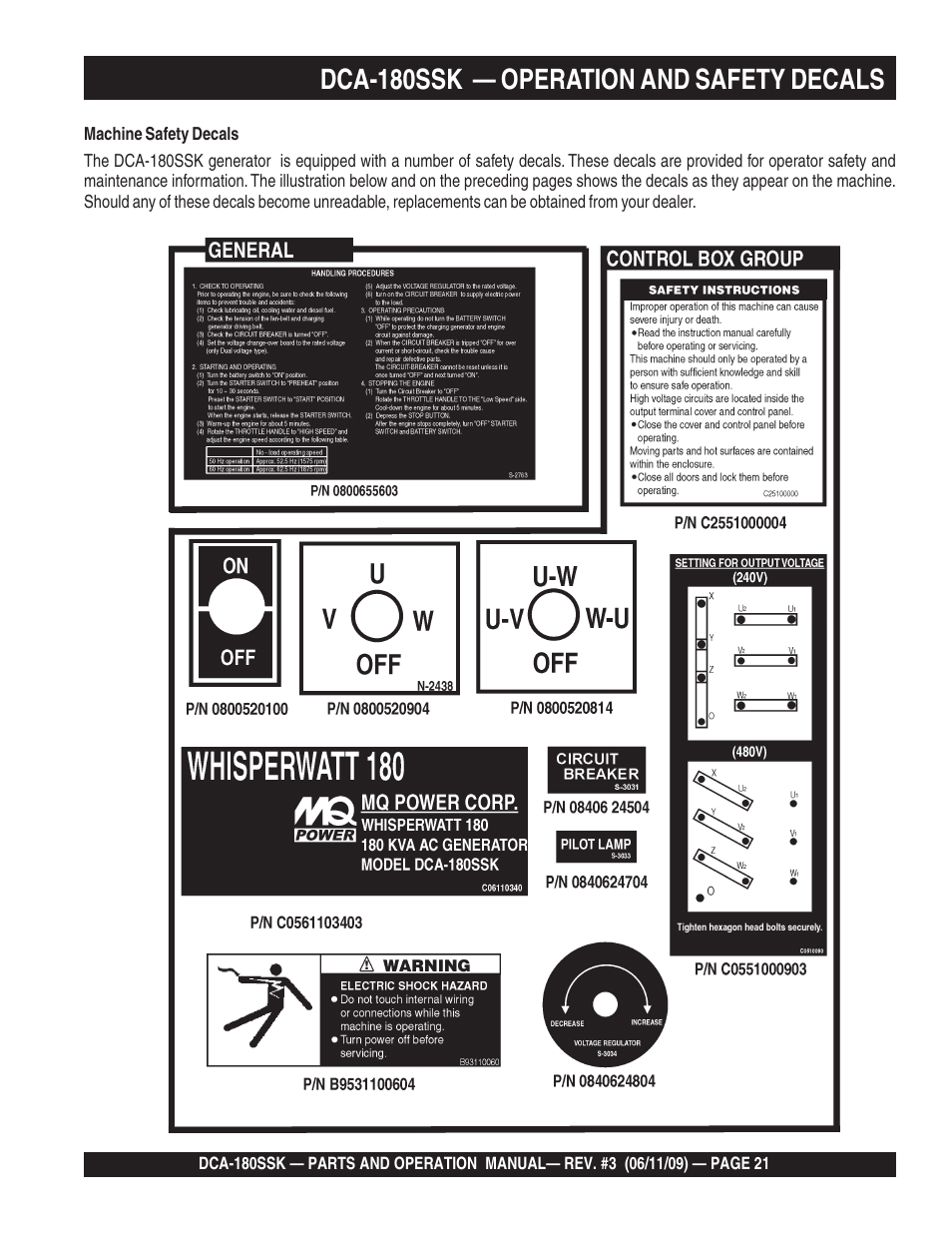 Dca-180ssk — operation and safety decals | Multiquip DCA180SSK User Manual | Page 21 / 98