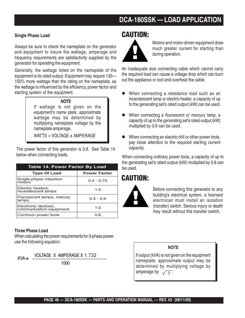 Dca-180ssk — load application, Caution | Multiquip DCA180SSK User Manual | Page 46 / 98