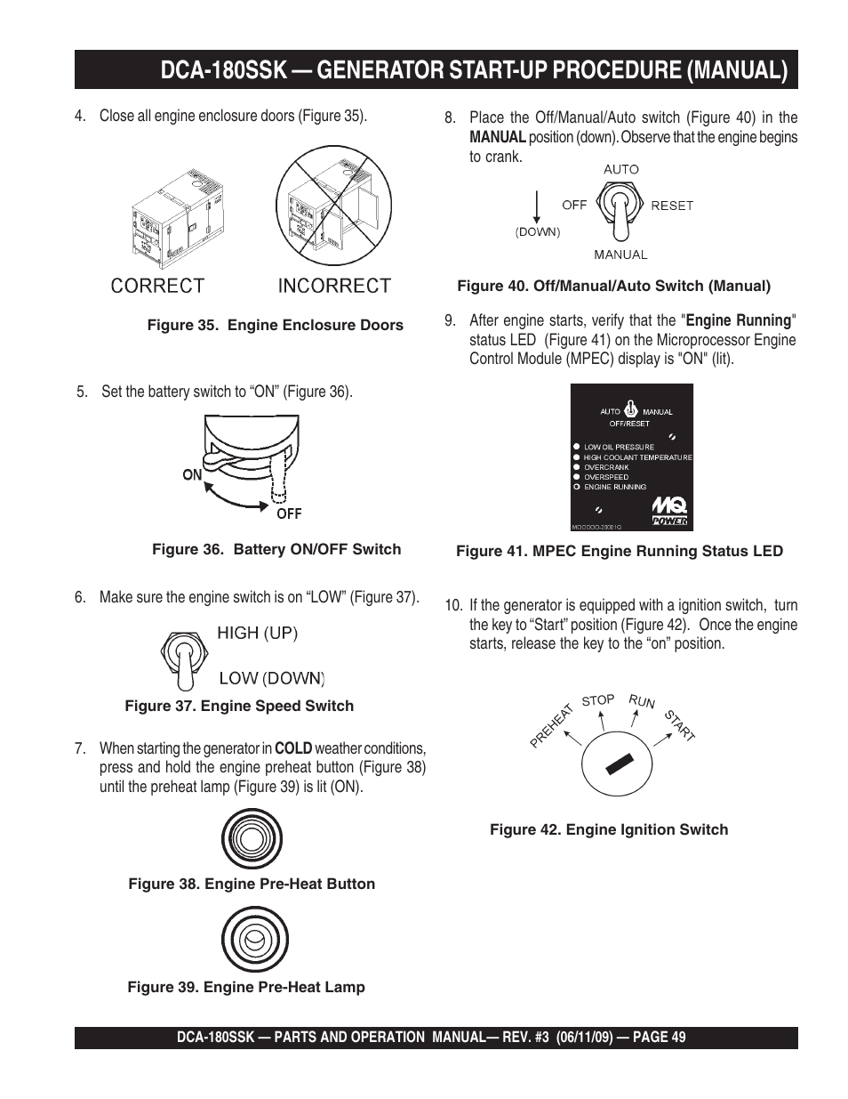 Dca-180ssk — generator start-up procedure (manual) | Multiquip DCA180SSK User Manual | Page 49 / 98