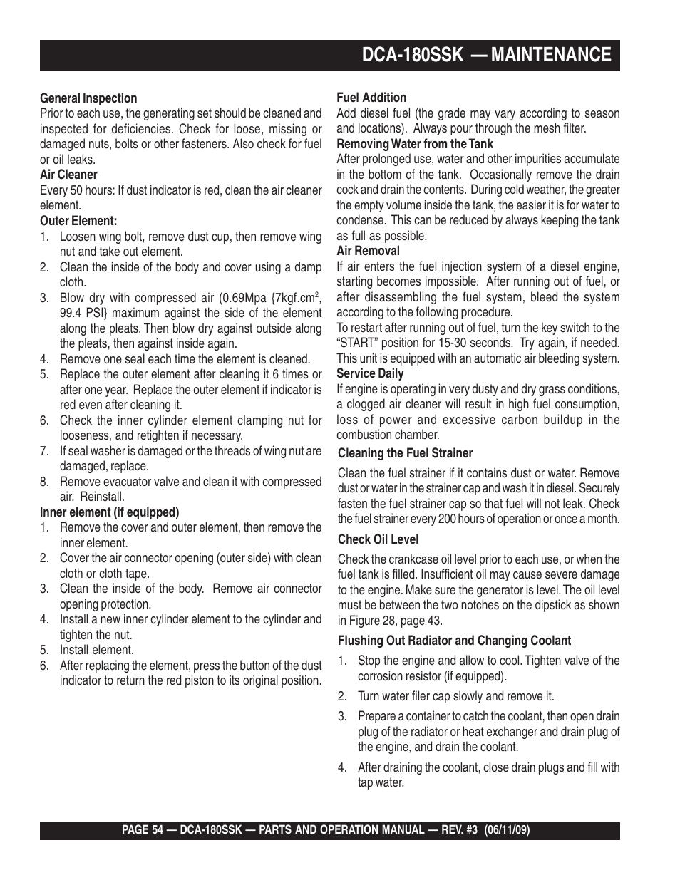 Dca-180ssk — maintenance | Multiquip DCA180SSK User Manual | Page 54 / 98