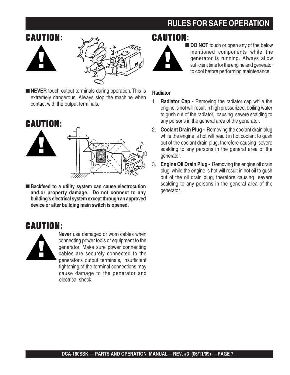 Caution, Caution caution | Multiquip DCA180SSK User Manual | Page 7 / 98