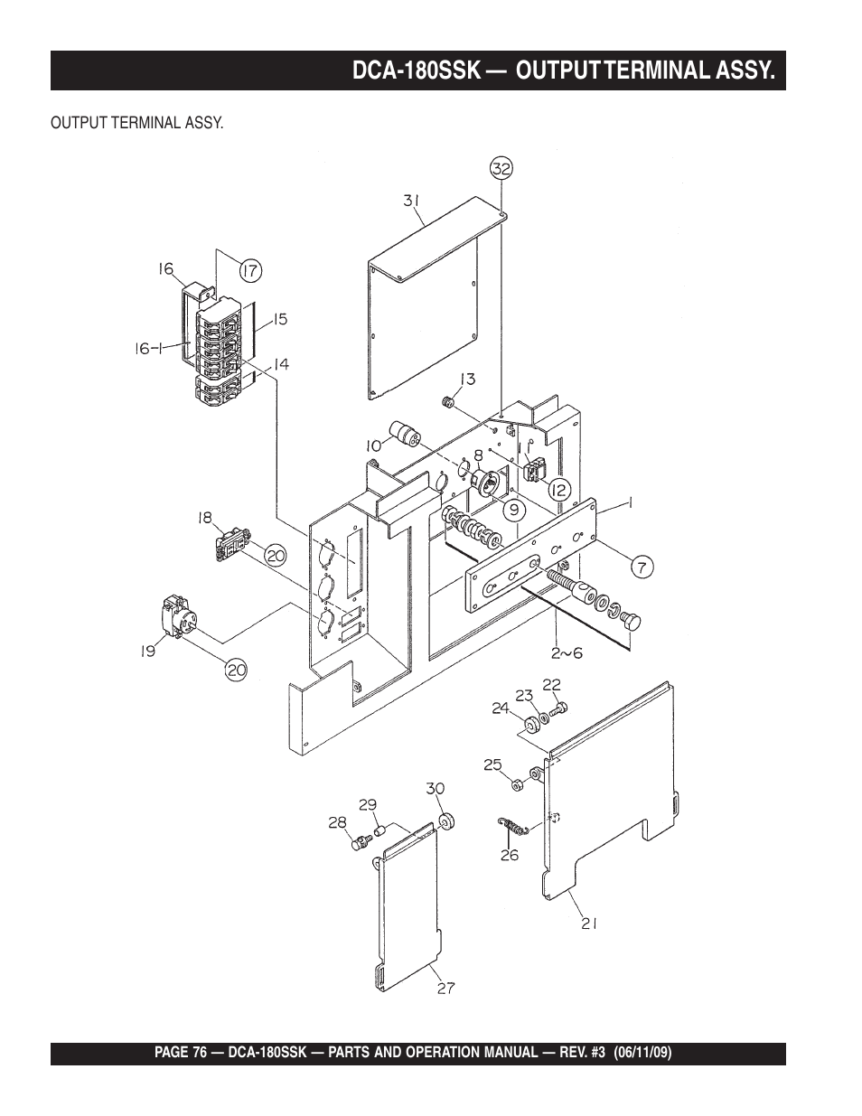 Dca-180ssk — output terminal assy | Multiquip DCA180SSK User Manual | Page 76 / 98