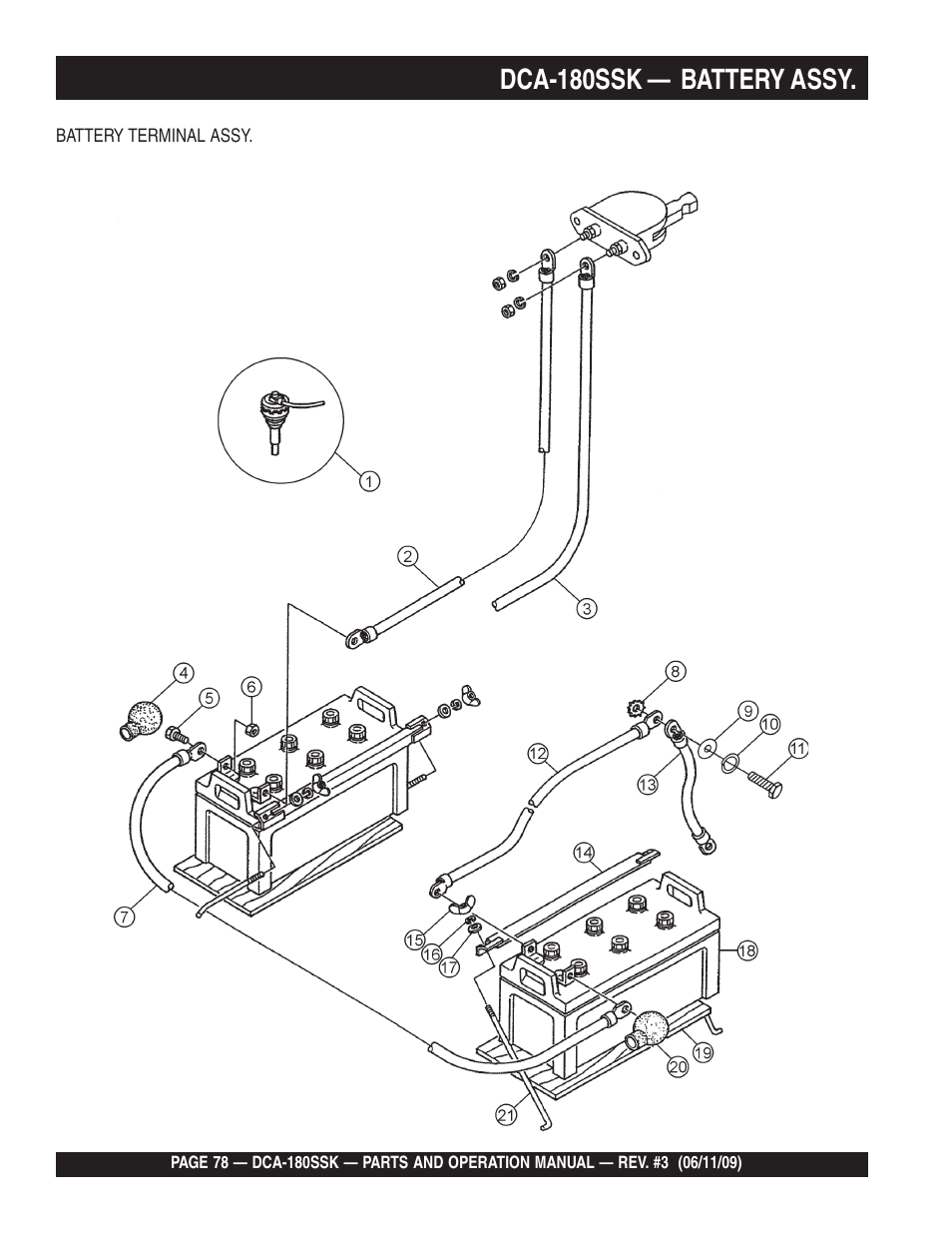 Dca-180ssk — battery assy | Multiquip DCA180SSK User Manual | Page 78 / 98