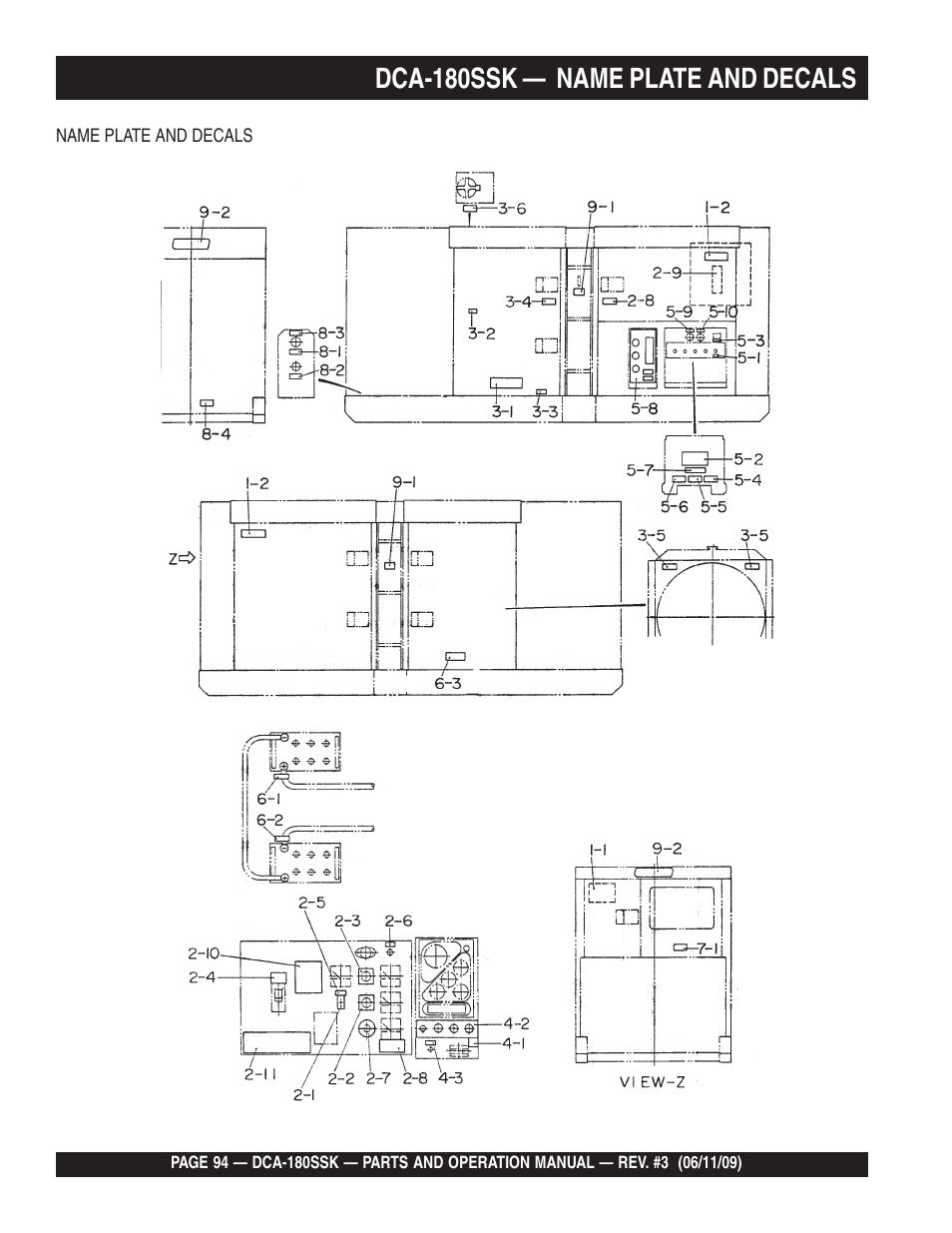 Dca-180ssk — name plate and decals | Multiquip DCA180SSK User Manual | Page 94 / 98