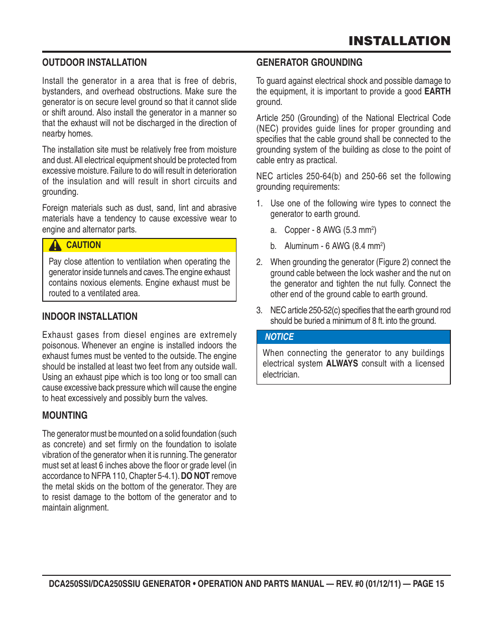 Installation | Multiquip DCA250SSI_250SSIU User Manual | Page 15 / 104