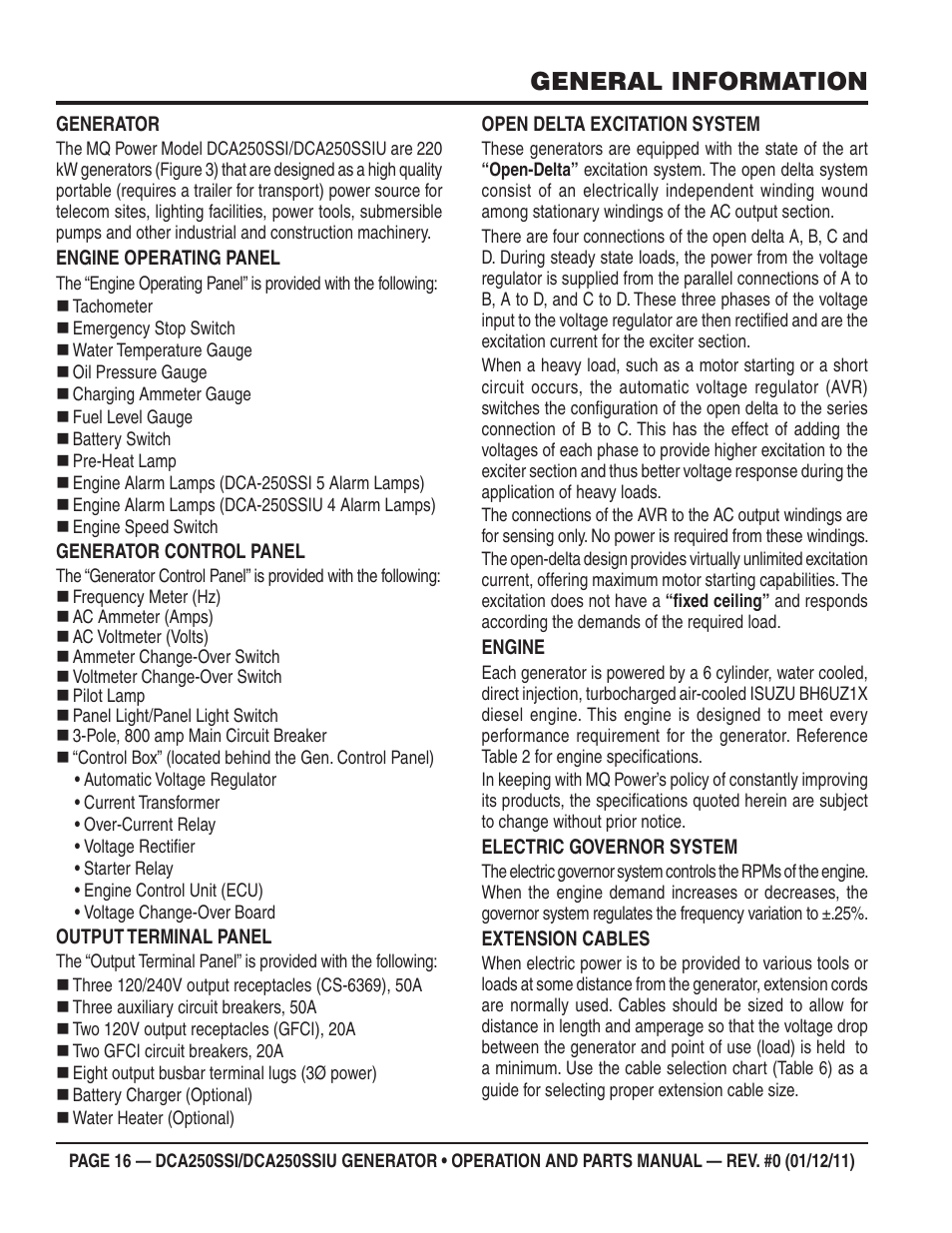 General information | Multiquip DCA250SSI_250SSIU User Manual | Page 16 / 104