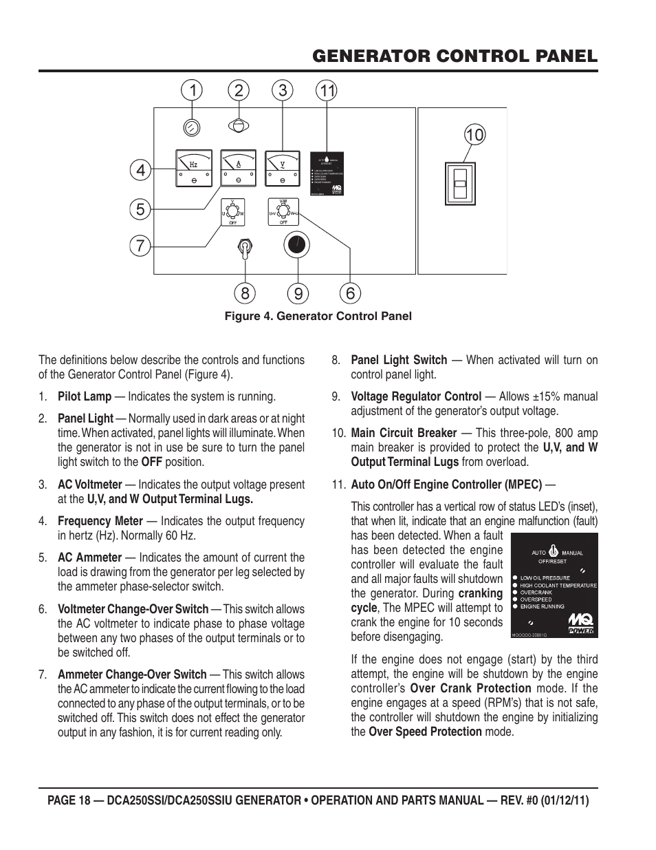 Generator control panel | Multiquip DCA250SSI_250SSIU User Manual | Page 18 / 104