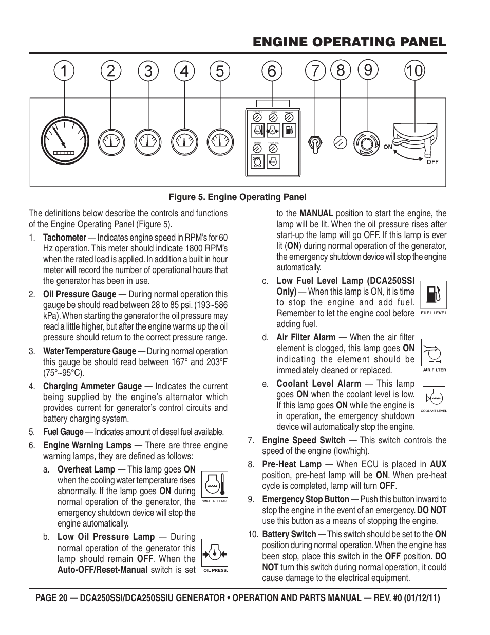 Engine operating panel | Multiquip DCA250SSI_250SSIU User Manual | Page 20 / 104