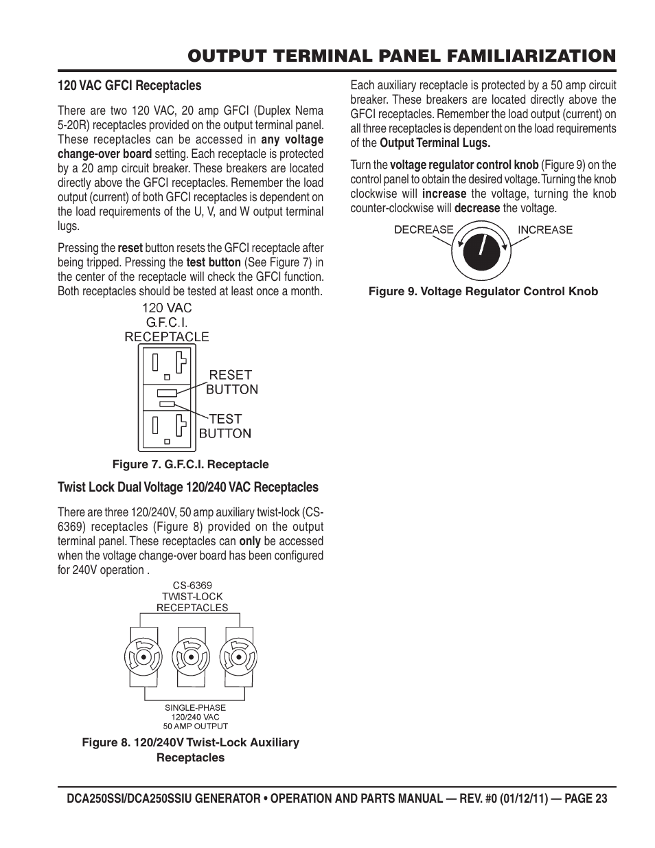 Output terminal panel familiarization | Multiquip DCA250SSI_250SSIU User Manual | Page 23 / 104