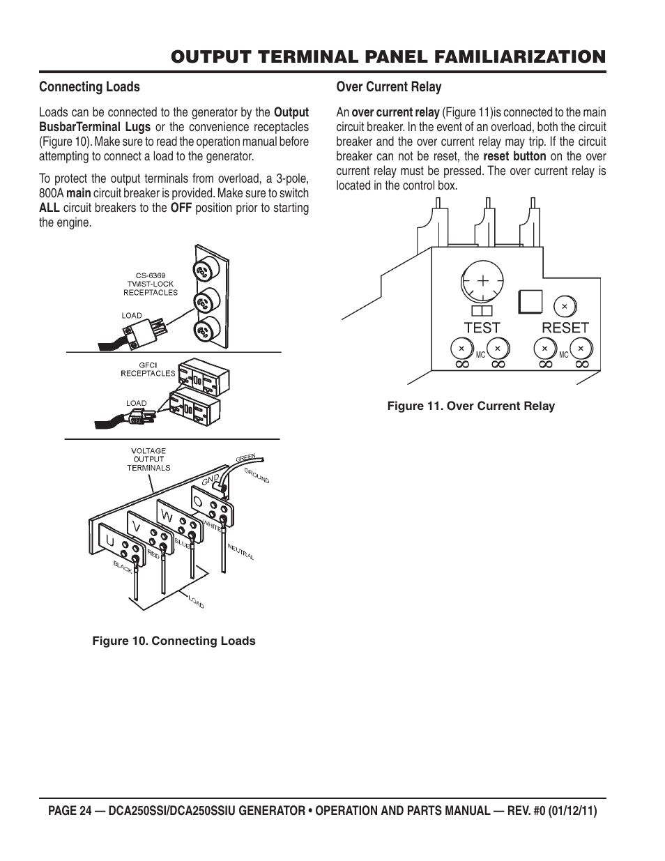 Output terminal panel familiarization | Multiquip DCA250SSI_250SSIU User Manual | Page 24 / 104