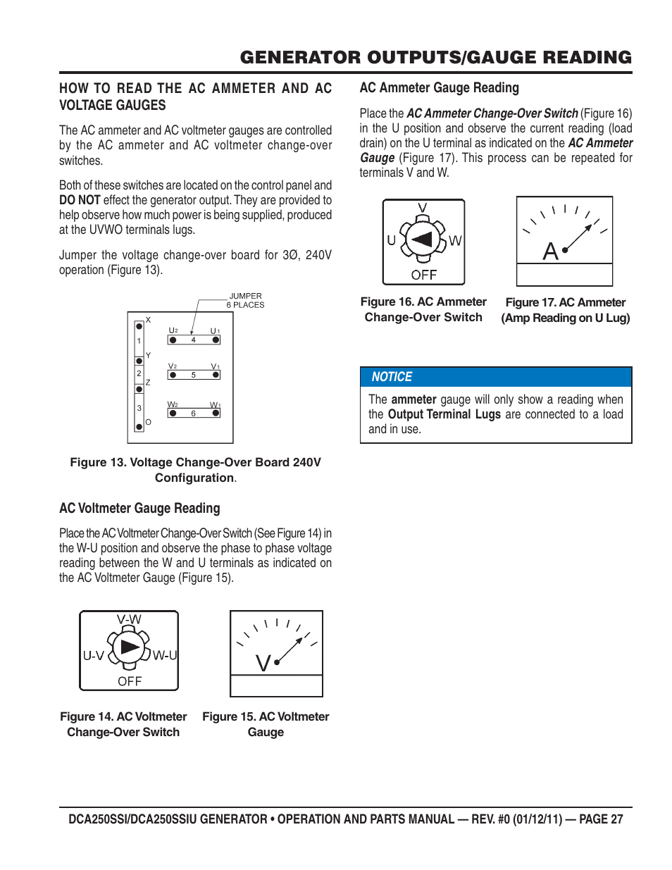 Generator outputs/gauge reading | Multiquip DCA250SSI_250SSIU User Manual | Page 27 / 104