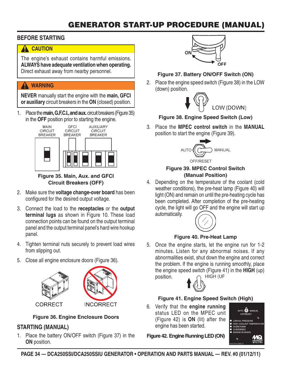 Generator start-up procedure (manual) | Multiquip DCA250SSI_250SSIU User Manual | Page 34 / 104