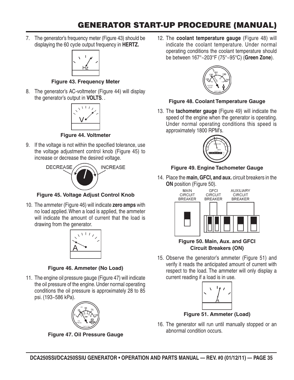 Generator start-up procedure (manual) | Multiquip DCA250SSI_250SSIU User Manual | Page 35 / 104