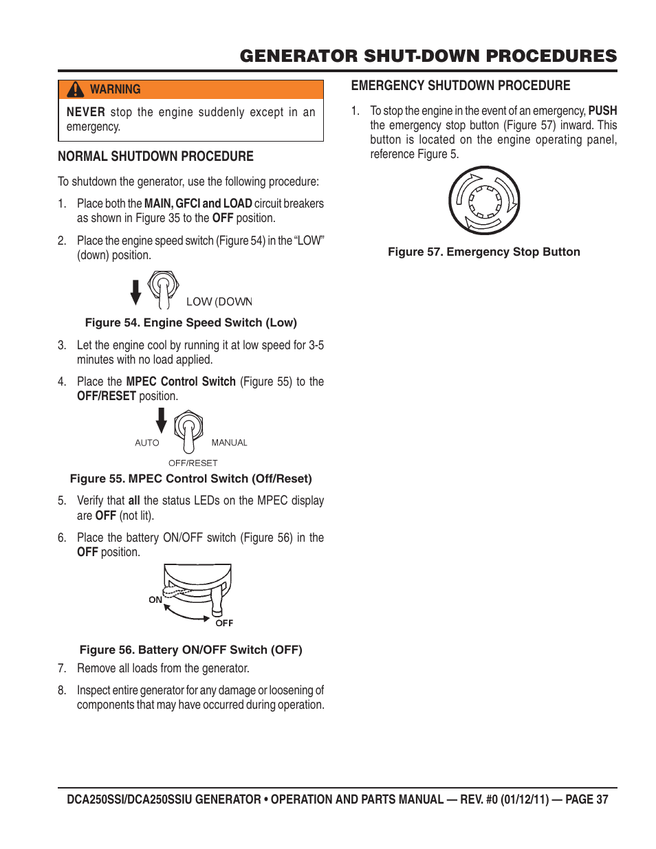 Generator shut-down procedures | Multiquip DCA250SSI_250SSIU User Manual | Page 37 / 104