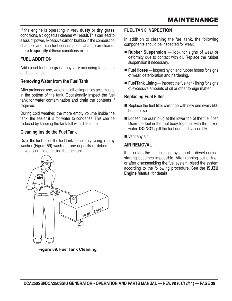 Maintenance | Multiquip DCA250SSI_250SSIU User Manual | Page 39 / 104