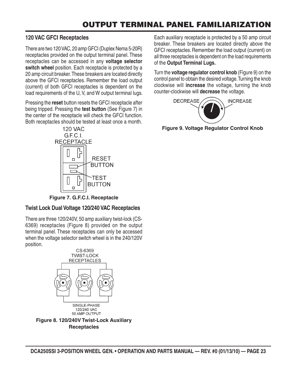 Output terminal panel familiarization | Multiquip DCA250SSI User Manual | Page 23 / 96