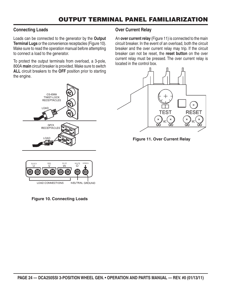 Output terminal panel familiarization | Multiquip DCA250SSI User Manual | Page 24 / 96