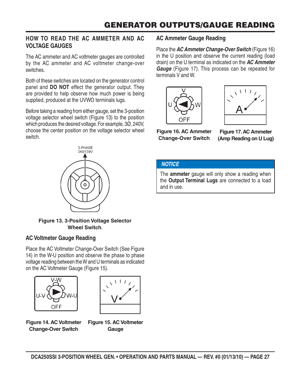 Generator outputs/gauge reading | Multiquip DCA250SSI User Manual | Page 27 / 96