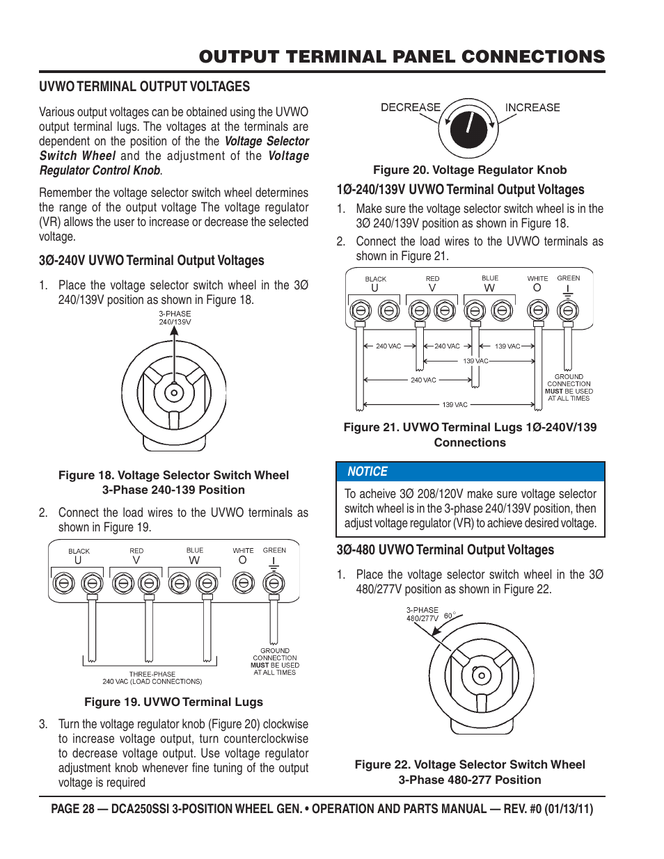 Output terminal panel connections | Multiquip DCA250SSI User Manual | Page 28 / 96