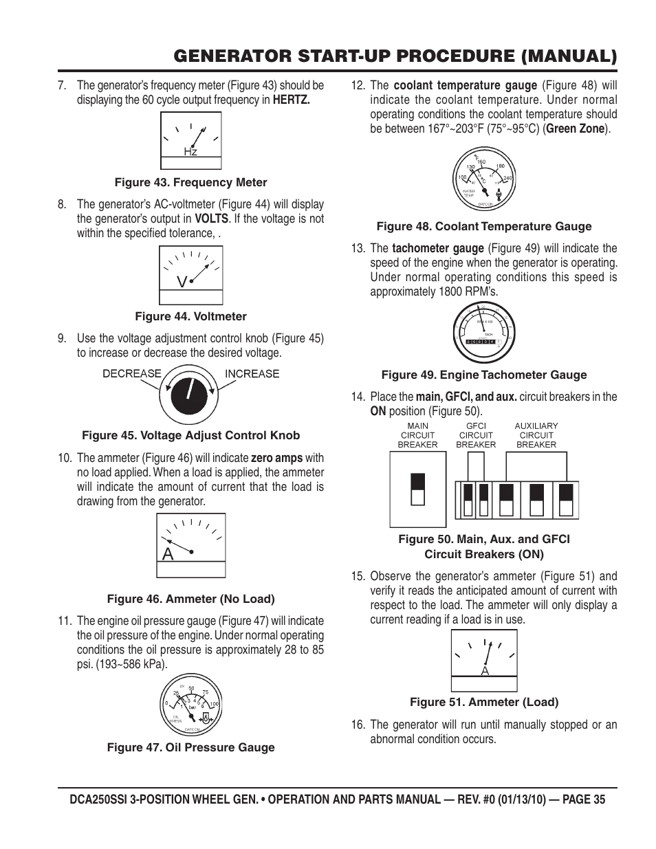 Generator start-up procedure (manual) | Multiquip DCA250SSI User Manual | Page 35 / 96