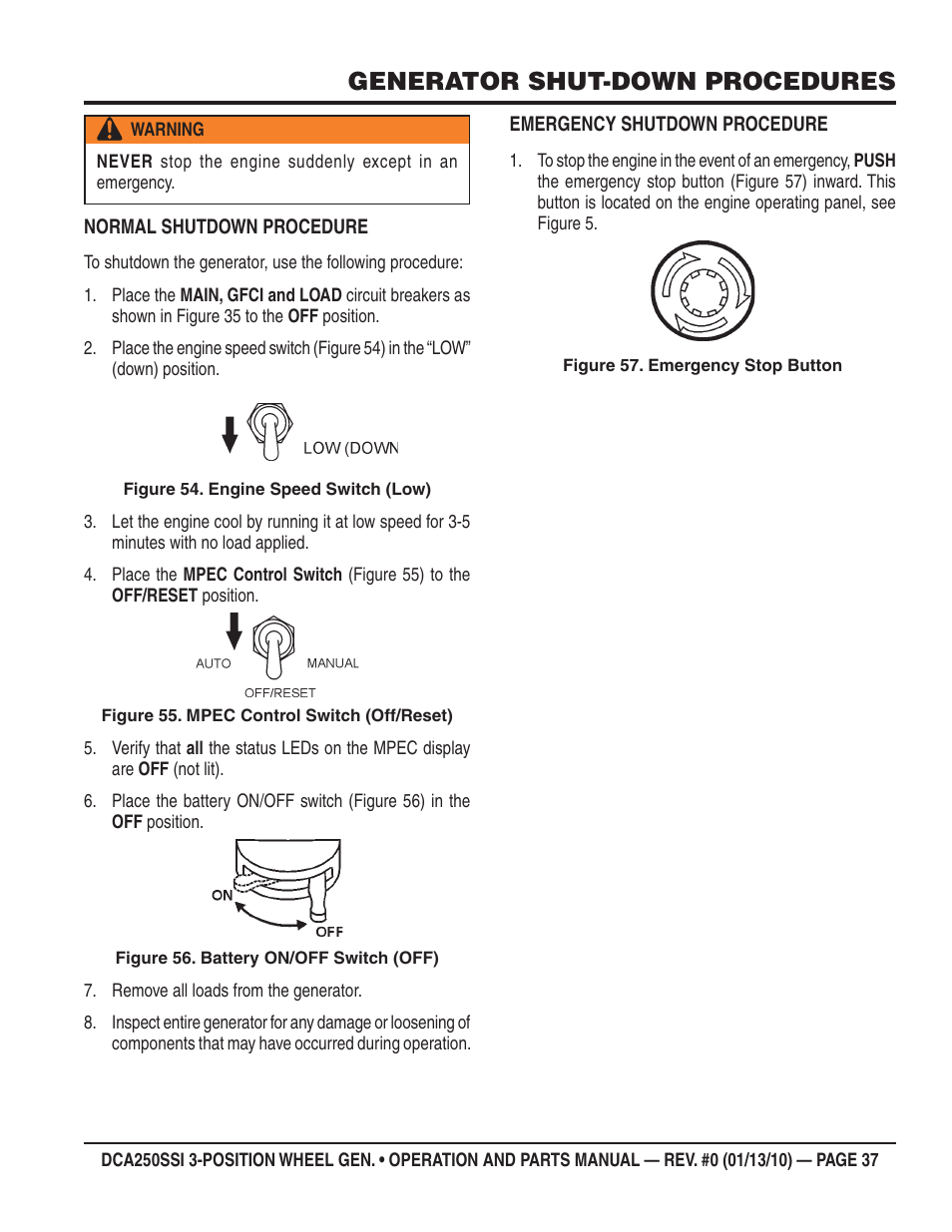 Generator shut-down procedures | Multiquip DCA250SSI User Manual | Page 37 / 96