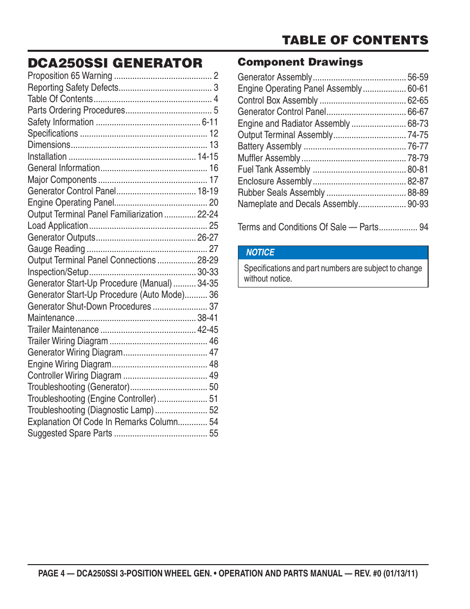 Dca250ssi generator | Multiquip DCA250SSI User Manual | Page 4 / 96