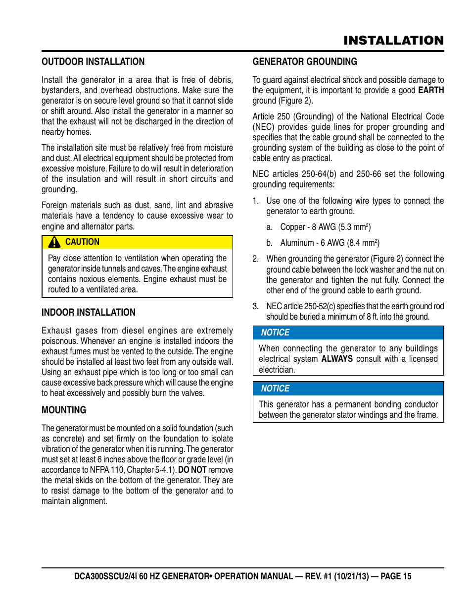 Installation | Multiquip DCA300SSCU2_SSCU4i User Manual | Page 15 / 102