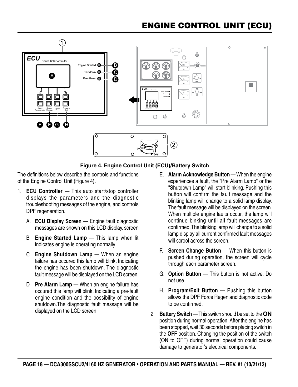 Engine control unit (ecu), Figure 4. engine control unit (ecu)/battery switch | Multiquip DCA300SSCU2_SSCU4i User Manual | Page 18 / 102