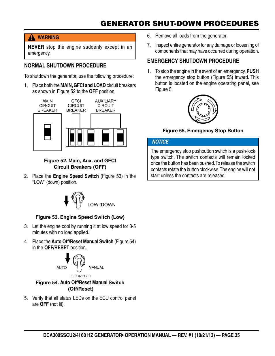 Generator shut-down procedures | Multiquip DCA300SSCU2_SSCU4i User Manual | Page 35 / 102